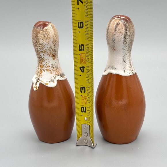 Vintage Stoneware Dripware Salt Pepper Shaker Bowling PinBig Lebowski Style - Picture 6 of 6